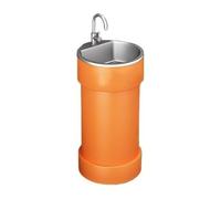 Freestanding Basin Round Base Bathroom Sink, Creative Colorful Commercial Pedestal Basin with Stainless Steel, Metal Painted freestanding Vanity(Orange)