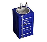 Freestanding Basin Square Bathroom Vanity with 1-Door Cabinet, Metal Freestanding with Stainless Steel Sink, Creative Industrial Style Column Basin with Storage(Dark Blue)