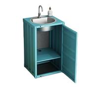 Freestanding Basin Square Bathroom Vanity with 1-Door Cabinet, Metal Freestanding with Stainless Steel Sink, Creative Industrial Style Column Basin with Storage(Light Blue)