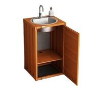 Freestanding Basin Square Bathroom Vanity with 1-Door Cabinet, Metal Freestanding with Stainless Steel Sink, Creative Industrial Style Column Basin with Storage(Orange)