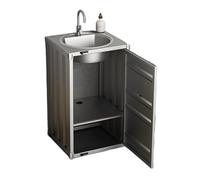 Freestanding Basin Square Bathroom Vanity with 1-Door Cabinet, Metal Freestanding with Stainless Steel Sink, Creative Industrial Style Column Basin with Storage(Silver)