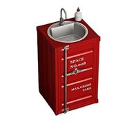 Freestanding Basin Square Bathroom Vanity with 1-Door Cabinet, Metal Freestanding with Stainless Steel Sink, Creative Industrial Style Column Basin with Storage(Red)