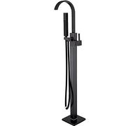 Freestanding Bath Faucet Waterfall Single Handle Floor Mounted Bath Filler Brass Freestanding Bath Taps with Hand Shower and 360° Swivel Spout, Black Bronze Decoration