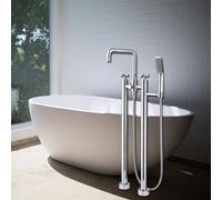 Freestanding Bath Shower Mixer Tap Chrome 2 Holes 360° Rotation Floor Mounted Bath Taps with Shower Hose 1.5m,Chrome Plated LWX