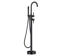 Freestanding Bath Shower Mixer Tap with Gooseneck Shower Head & Hose Set - Swivel Single Lever Brass Chrome Finish for Modern Bathrooms