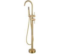 Freestanding Bath Shower Mixer Tap with Gooseneck Shower Head & Hose Set - Swivel Single Lever Brass Chrome - Elegant Bathroom Faucet for Modern Showers