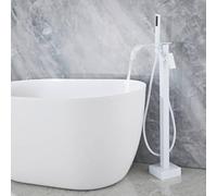 Freestanding Bath Tap Mixer Shower Floor Mounted Waterfall Bath Tap with Tub Spout and Handheld Shower,White