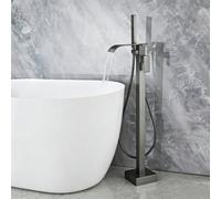 Freestanding Bath Tap Mixer Shower Floor Mounted Waterfall Bath Tap with Tub Spout and Handheld Shower,Gun Gray