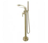 Freestanding Bath Tap Waterfall Bathroom Mixer Tap Bathtub Tap Handheld Shower Head Floor Mounted Brass Black (Brushed Gold-A)