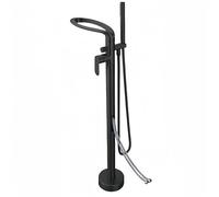 Freestanding Bath Tap Waterfall Bathroom Mixer Tap Bathtub Tap Handheld Shower Head Floor Mounted Brass Black (Black-B)