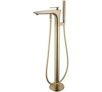 Freestanding Bath Tap with Shower Head, Brass Floor Mounted Ceramic Valve Bath Shower Mixer Taps, Cold and Hot Single Handle Bathtub Faucet Set with 1.5m PVC Shower Hose,Brushed Go