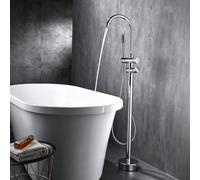 Freestanding Bath Taps Floor Mounted Gooseneck Double Lever Bathroom Taps with Shower,Chrome Plated