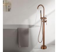 Freestanding Bath Taps Floor Mounted Gooseneck Double Lever Bathroom Taps with Shower,Rose Gold