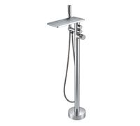 Freestanding Bath Taps Floor Mounted Waterfall Brass Hot and Cold Water Bathroom Tub Faucet-Chrome Plated