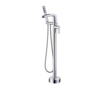 Freestanding Bath Taps Floor Mounted Waterfall Freestanding Shower Mixer Tap with Hand Shower Hot and Cold Water Brass-Chrome Plated