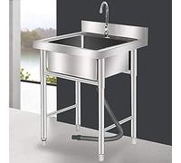 Freestanding Bathroom Single Bowl with 360° Swivel Faucet and Legs Portable Standing 1 Compartment Wash Basin for Garage Workshop Laundry Room Camping Outdoor/60 * 60 * 90Cm