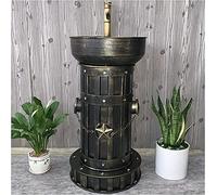 Freestanding Bathroom Sink Art Hotel Home Vanity Unit With Basin Industrial Style Vanity Unit Floor Standing Under Sink Bathroom Cabinet With Faucet And Drain Ba,Black,With mi，Bronze Without mirror