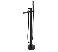 Freestanding Bathroom Tub Filler Floor Mount Bathtub Faucet 304 Stainless Steel Standing Swivel Spout Shower Mixer Tap with Handheld Shower, Single Handle,Black (Black)