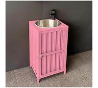 Freestanding Bathroom Vanity with Stainless Steel Sink 46x46x85 cm Industrial Wrought Iron Cabinet with Storage Retro Pedestal Sink Commercial Use Pink Color
