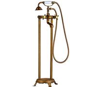 Freestanding Bathtub Faucet Antique Brass Floor Mounted Tub Filler Set Multifunctional Dual Handle Bath Shower Mixer Taps with Handheld Shower, with Cold and Hot Water,Bl,Antique Brass B