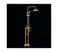 Freestanding Bathtub Faucet Antique Brass Floor Mounted Waterfall Tub Filler Set Multifunctional Dual Handle Bath Shower Mixer Taps with Handheld Shower, Rainfall Shower,Gold