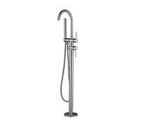 Freestanding Bathtub Faucet Brass Floor Mounted Tub Filler Set Multifunctional Dual Handle Bath Shower Mixer Taps with Handheld Shower, with Cold and Hot Water,Gold,Nickl,Nickle