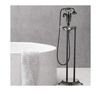 Freestanding Bathtub Faucet Brass Freestanding Tub Faucet Hot and Cold Floor Mounted Faucets with Handheld Shower Floor Mounted Bathtub Faucet with Crystal Handle Swan Floor Mounted Tub Tap,Black (Gu