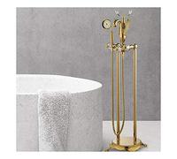 Freestanding Bathtub Faucet Brass Freestanding Tub Faucet Hot and Cold Floor Mounted Faucets with Handheld Shower Floor Mounted Bathtub Faucet with Crystal Handle Swan Floor Mounted Tub Tap,Black (Gu
