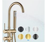 Freestanding Bathtub Faucet Floor Mount Tub Filler Brushed Gold High Flow Shower Faucets with Handheld Shower Mixer Taps Swivel Spout