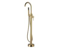 Freestanding Bathtub Faucet,Free Standing Brass Bath Mixer Taps,Mixer Tap hot and Cold Freestanding,with Hand Shower,360 Degree Swivel Standing Mixer Taps for Bathroom,Go,Gold