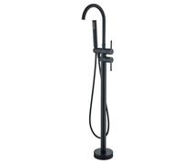 Freestanding Bathtub Faucet Matte Black Floor Mounted Tub Filler with Hand Shower 360 Degree Swivel Standing Spout Brass High Flow Mixer Taps