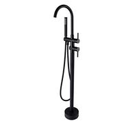 Freestanding Bathtub Faucet Waterfall Matte Black Bathroom Tub Taps Floor Mount Brass Single Handle Bathroom Shower Systems Set with Handheld Shower,