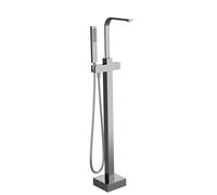 Freestanding Bathtub Faucet with High Flow Showerhead Modern Silver Shower Mixer for Floor Mount Luxury Bathroom Accessories Easy Installation Elegant Design