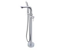 Freestanding Bathtub Faucet with Swivel Tub Spout Floor Mount Filler Brass Large Flow Single Handle Mounted with Hand Shower, Hose,Chrome(Cromo)