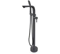Freestanding Bathtub Faucet with Swivel Tub Spout Floor Mount Filler Brass Large Flow Single Handle Mounted with Hand Shower, Hose,Chrome(Matte Black)