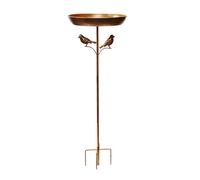 Freestanding Bird Bath For Outdoor Spaces 32In Metal Design Feeding Station Large Tub Feeding Bowl Metal Stake Decorative Bird Bath