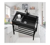 Freestanding Black Kitchen Sink 304 Stainless Steel Single Bowl with Adjustable Hot & Cold Faucet Perfect for Workshop Restaurant Outdoor and Garden Use