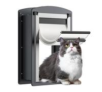 FreeStanding Cat Door for Wall, Steel Frame Cat Doors with Telescoping Tunnel, Magnetic Double Flaps and 2 Security Lock Panels, Cat Door for Interior and Exterior Wall, Small, Gray