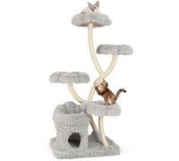 Freestanding Cat Tower 162cm Tall Cat Tree With Flower-shaped Platforms Gymax Grey One Size