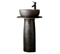 Freestanding Ceramic Bathroom Sink, Round Modern Bathroom Vanity Sink, Scratch-Resistant Porcelain, for Artful Indoor or Outdoor(Bronze)