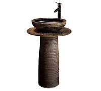 Freestanding Ceramic Bathroom Sink, Round Modern Bathroom Vanity Sink, Scratch-Resistant Porcelain, for Artful Indoor or Outdoor(Brass)