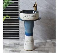 Freestanding Ceramic Sink - Handcrafted Retro Style Wash Basin with Full Pedestal for Bathroom