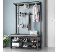 Freestanding Coat Rack Heavy Duty with Shoe Bench, Industrial Hall Tree with Shoe Storage, Coat Rack Stand with Hooks, Easy To Assemble, for Entryway Hallway Living Room Bedroom