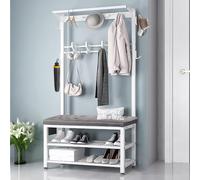 Freestanding Coat Rack Heavy Duty with Shoe Bench, Industrial with Shoe Storage, Coat Rack Stand with Hooks, Easy to Assemble, for Entryway Hallway Living Room Bedroom