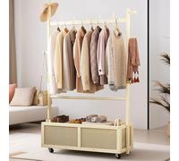 Freestanding Coat Rack on Wheels with Wooden Storage Shelf & 4 Hooks Space Saving for Hallway Bedroom & Living Room 70/100x36CMx167x172CM