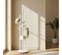 Freestanding Coat Rack Stand, Coat Tree with 11 Hooks, 3 Shelves, 4 Removable Wheels, for Hallway, Bedroom, Living Room