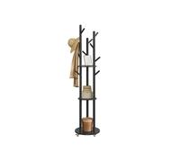 VASAGLE Freestanding Coat Rack Stand, Coat Tree with 11 Hooks, 3 Shelves, 4 Removable Wheels, for Hallway, Bedroom, Living Room, Ink Black RCR023B01