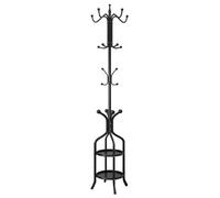 Freestanding Coat Rack with 12 Hooks & 2 Shelves - Industrial Metal Hall Tree for Entryway, Hallway, Bedroom Storage - Stylish Clothes Stand (Black)