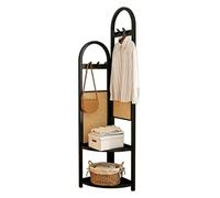 Freestanding Coat Rack With 6 Hooks, 2-tier Storage Shelves For Entryway, Bedroom, Living Room - Stylish Organizer For Coats, Hats, Bags & Umbrellas Black 15.7in/40cm