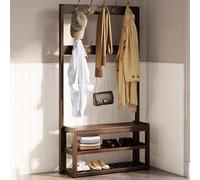 Freestanding Coat Rack with Shoe Bench 2 Tier Shoe Storage Hooks for Entryway Holds 6 8 Pairs Easy Assembly Ideal for Living Room and Hallway nization